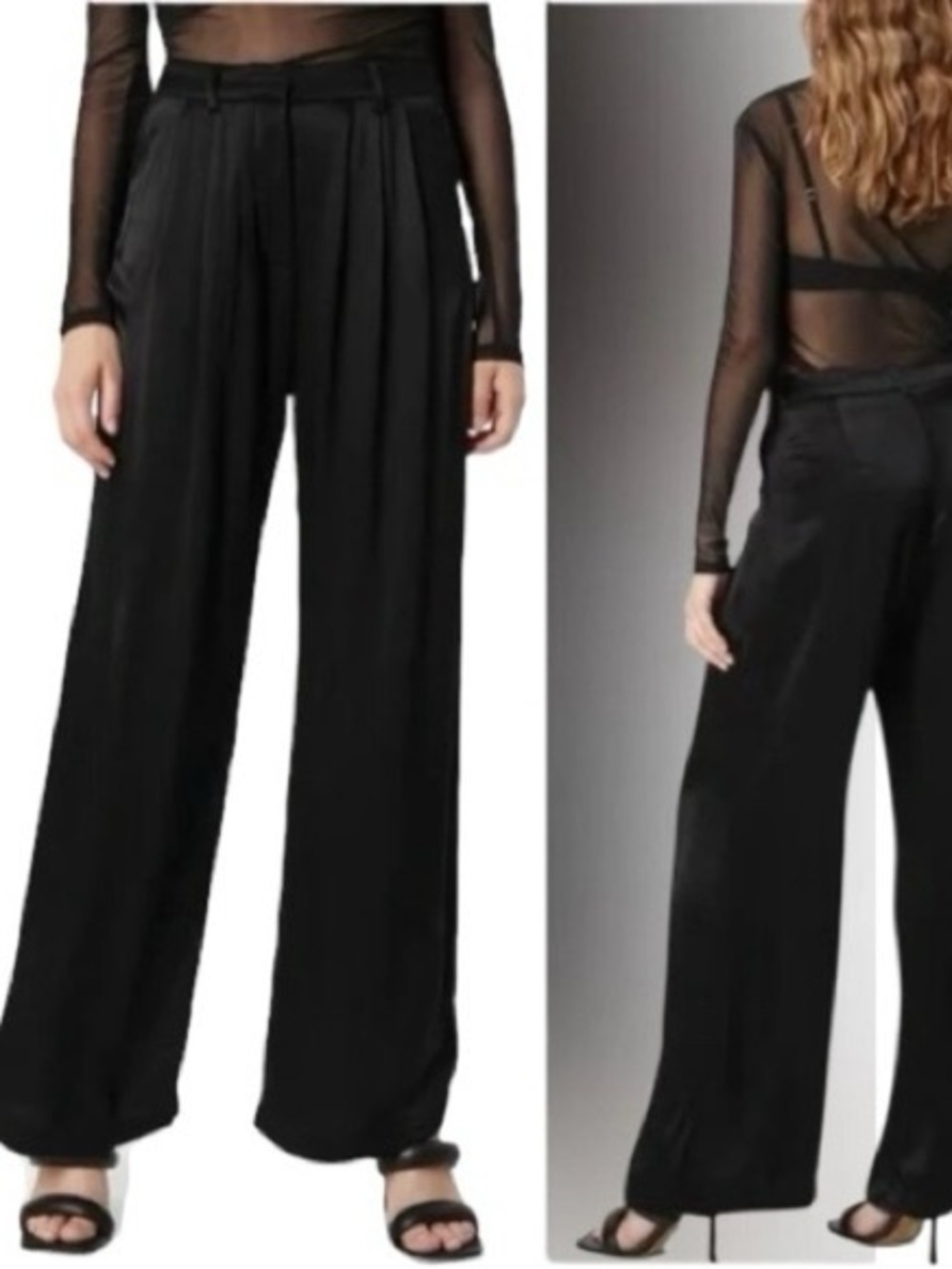 NWT Bardot Black Lena Pin Tuck Wide-Leg  Trouser Pant